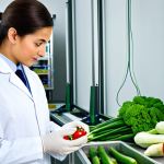 **

A professional agricultural product quality manager, fully clothed in a modest lab coat, inspecting fresh vegetables in a modern laboratory, safe for work, perfect anatomy, natural proportions, professional, high quality. Appropriate content.

**
